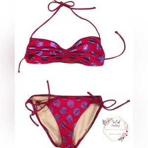 👙 Victorias Secret 👙 Polka Dot Bikini Red Purple Swim Bathing Suit Swimsuit M